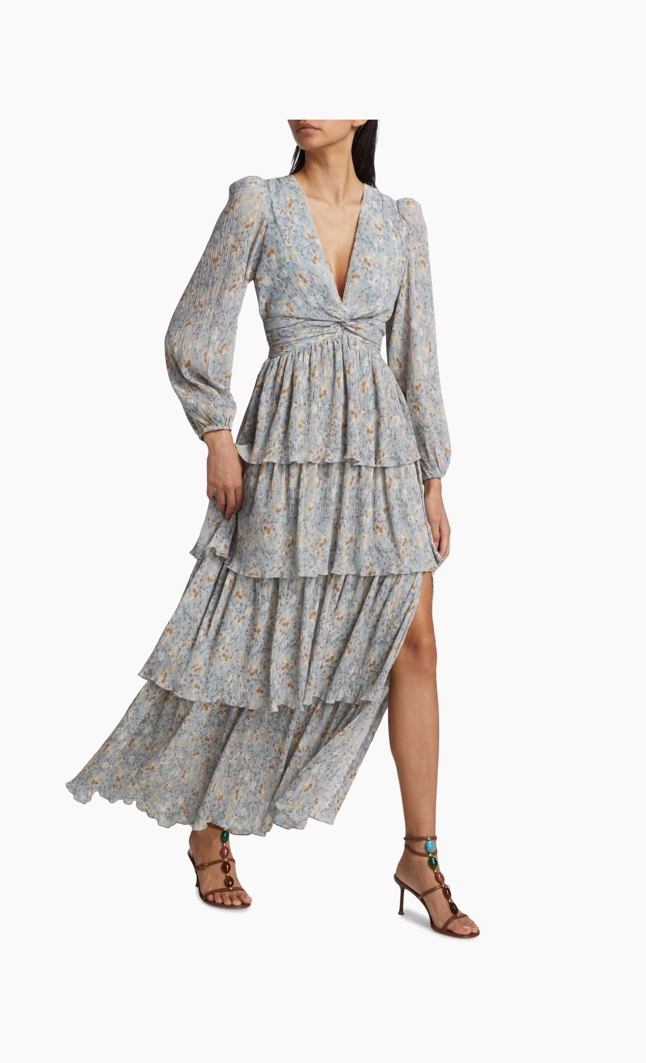 ASTR The Label Sibylla Tiered Chiffon Dress Blue Floral