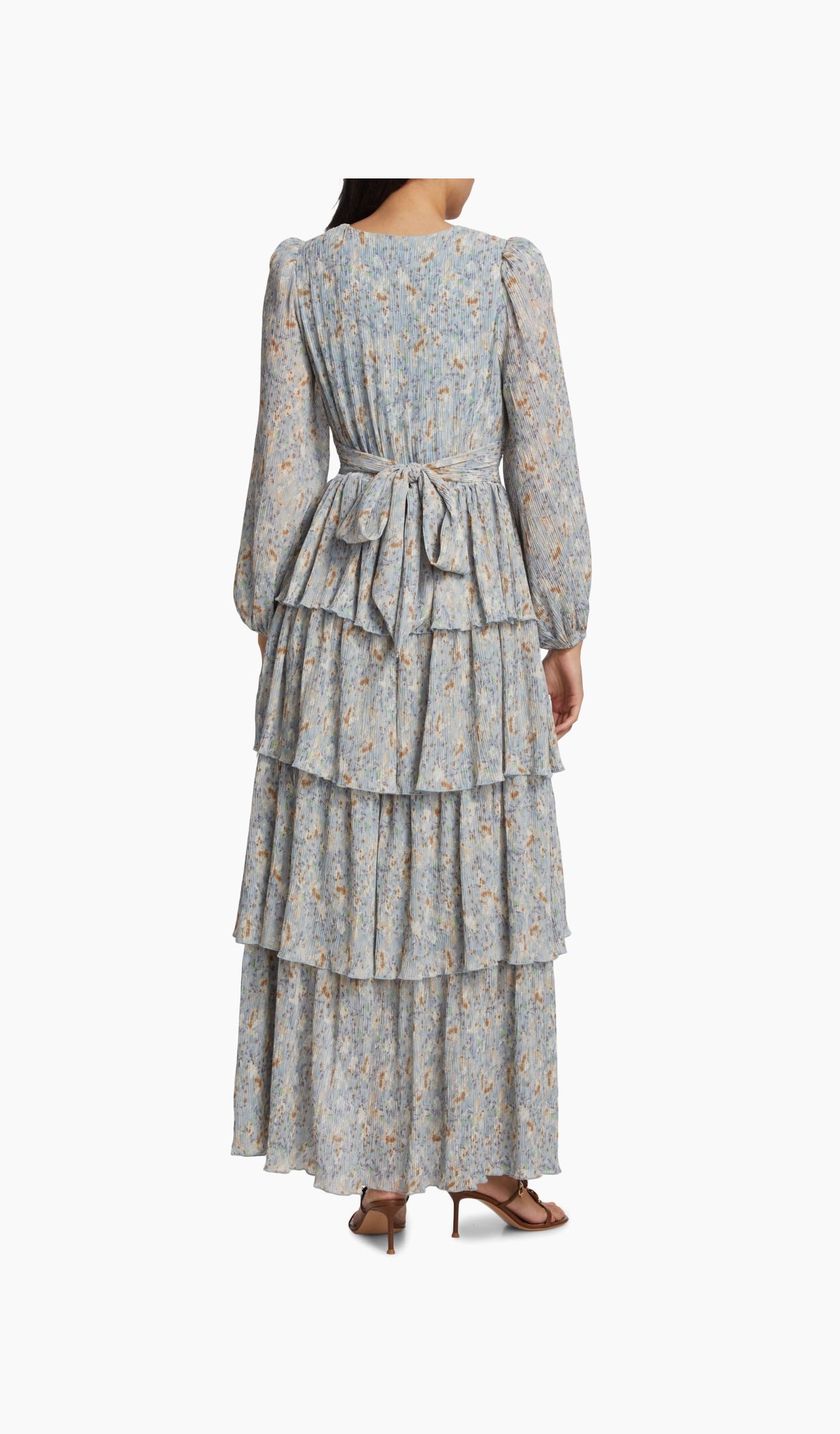 ASTR The Label Sibylla Tiered Chiffon Dress Blue Floral