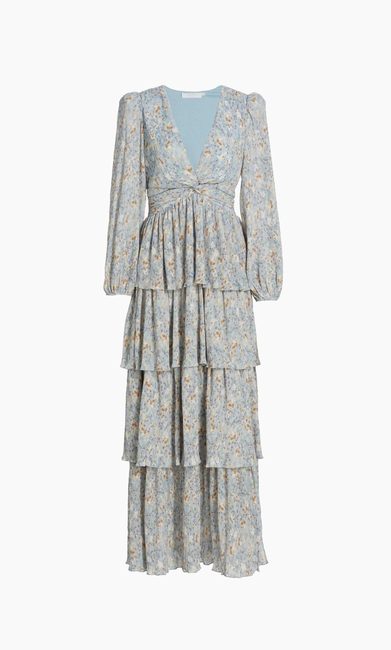 ASTR The Label Sibylla Tiered Chiffon Dress Blue Floral