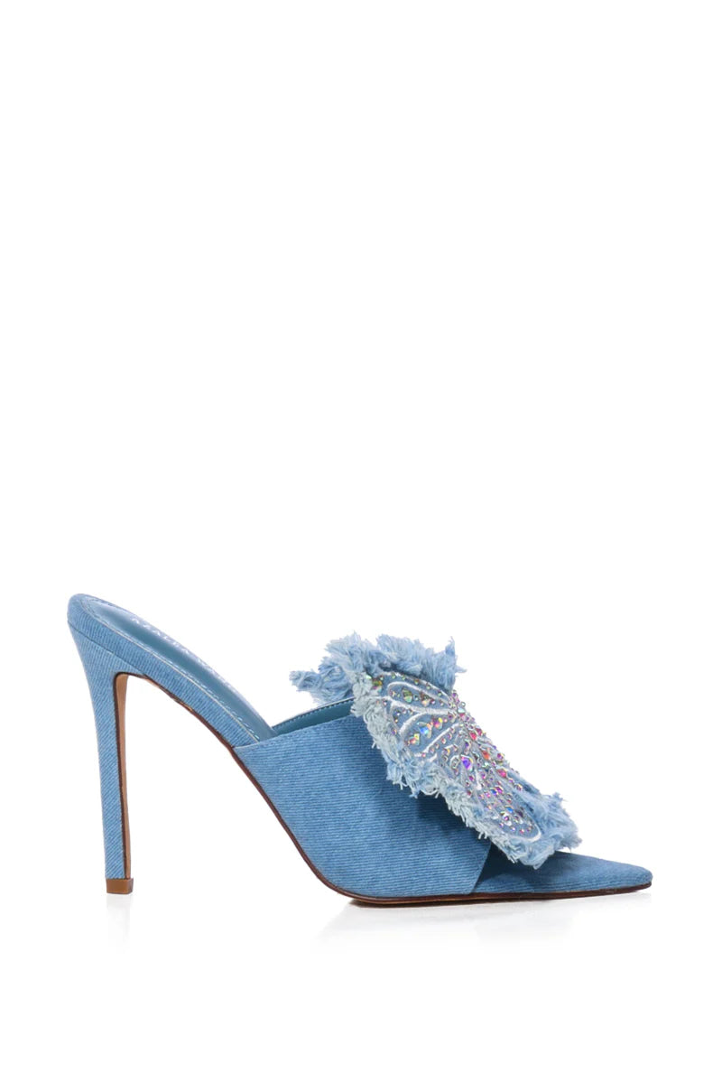 Azalea Wang Alaya Embellished Butterfly Stiletto Sandal in Denim